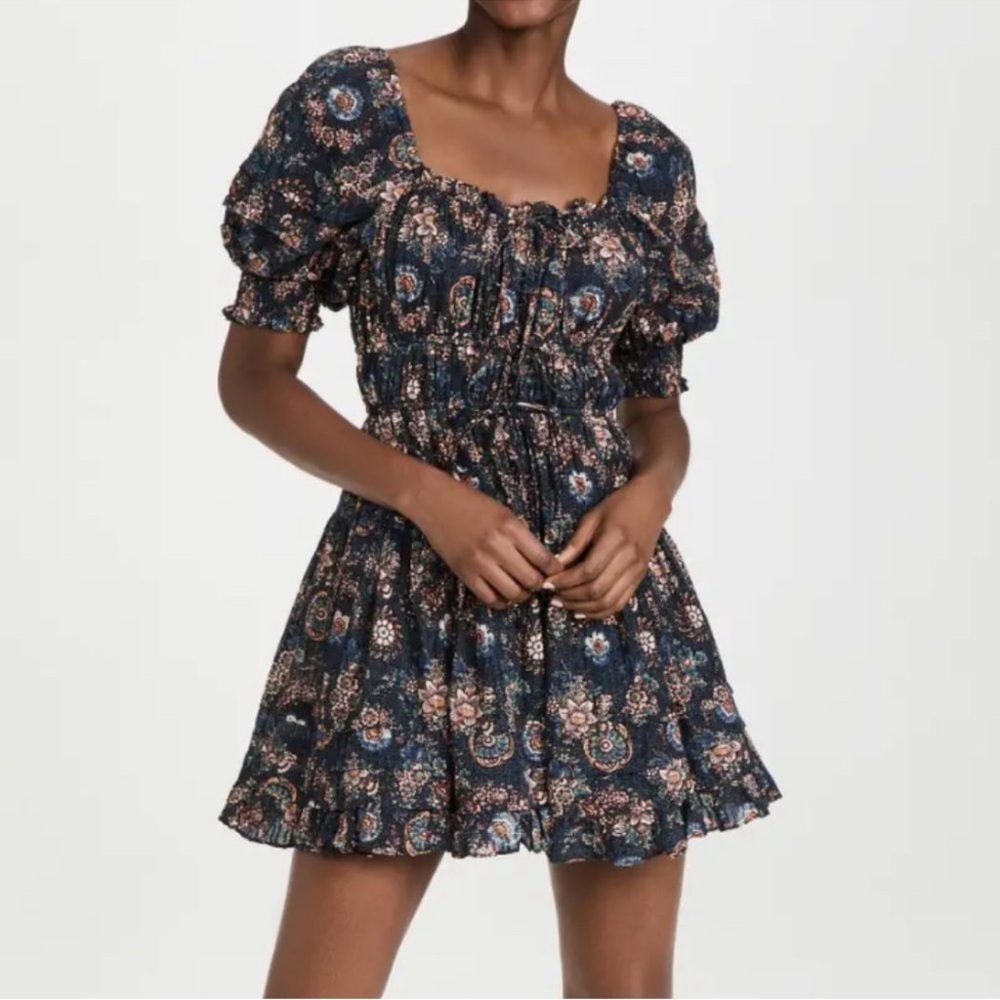 Ulla Johnson Juniper Mini Dress in Twilight Navy Floral milkmaid boho pockets